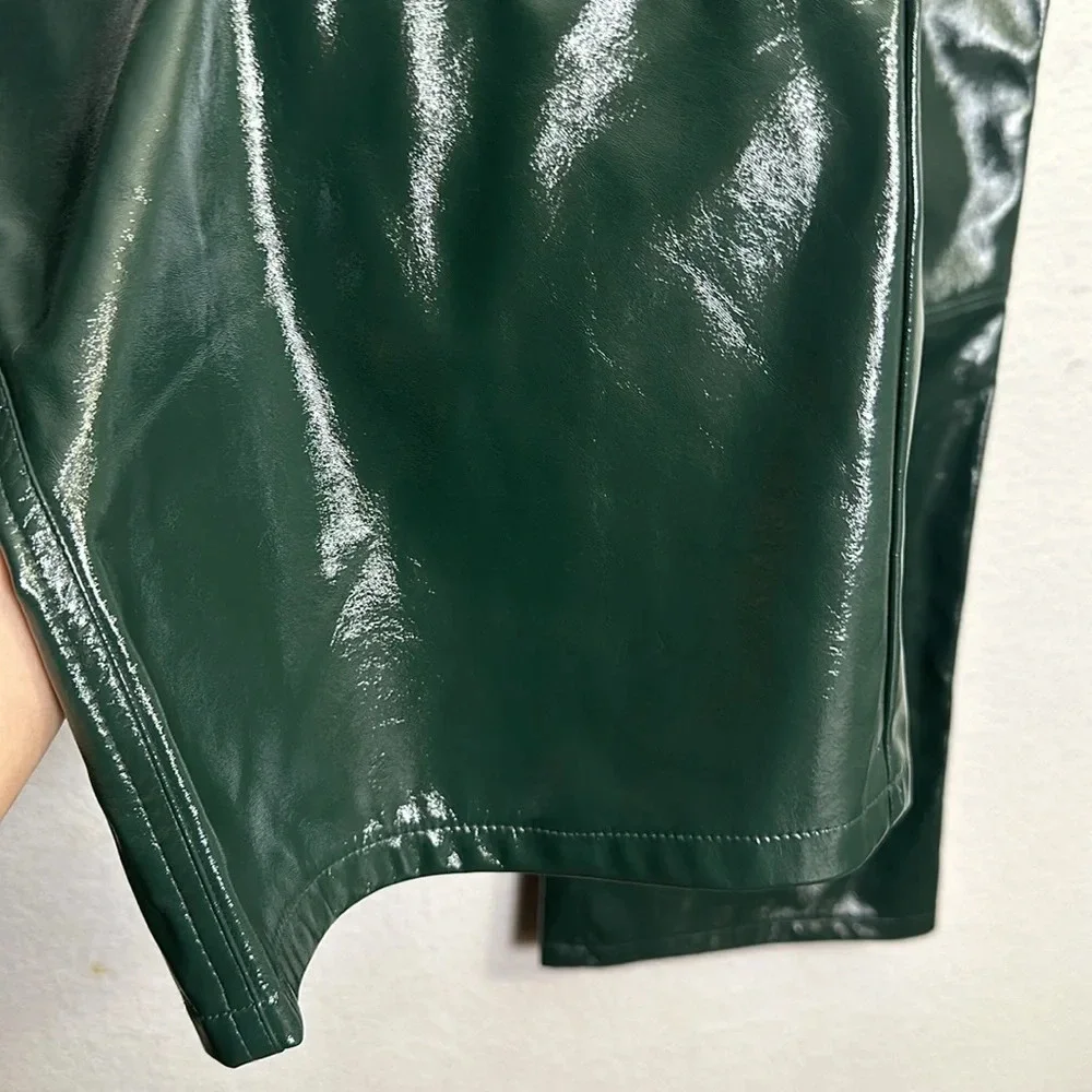 AFRM Wynn Wide Leg Pants Faux Leather Womens Size 25 High Waist Dark Green